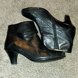 Black leather ankle booties